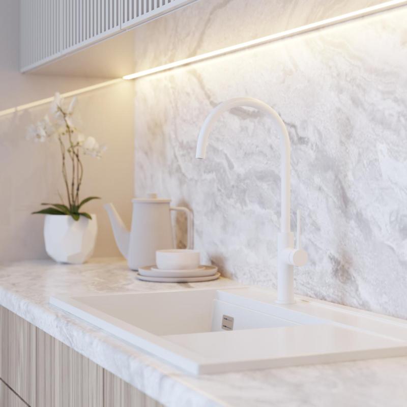 Graniteland Vira Slim Valkoinen keittiöhanan, jossa on kääntyvä juoksuputki 1208972621