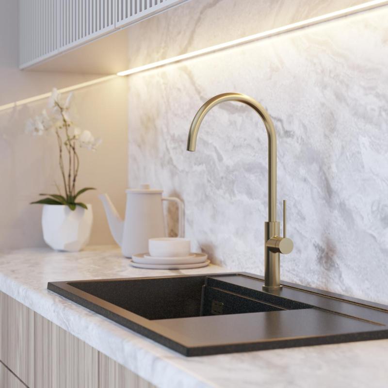 Graniteland Vira Slim Keittiöhanat, harjattu kulta, kääntyvä juoksuputki 1208972623