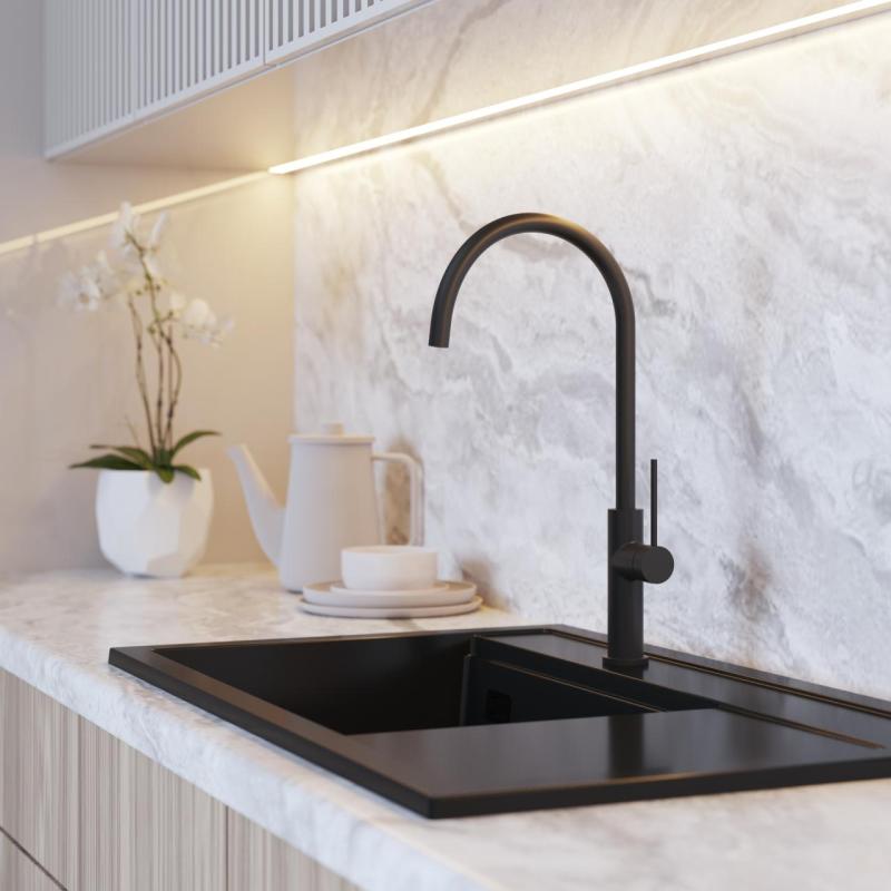 Graniteland Vira Slim Keittiöhanat, musta, kääntyvä juoksuputki 1208972626