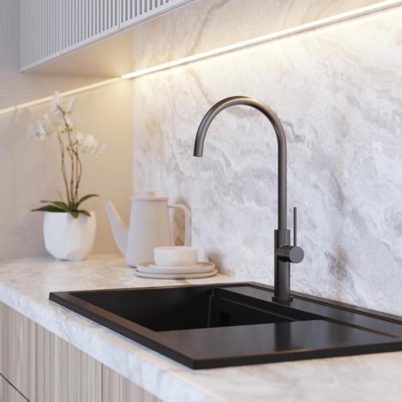 Graniteland Vira Slim Gun Metal -keittiöhanat, kääntyvä juoksuputki 1208972627