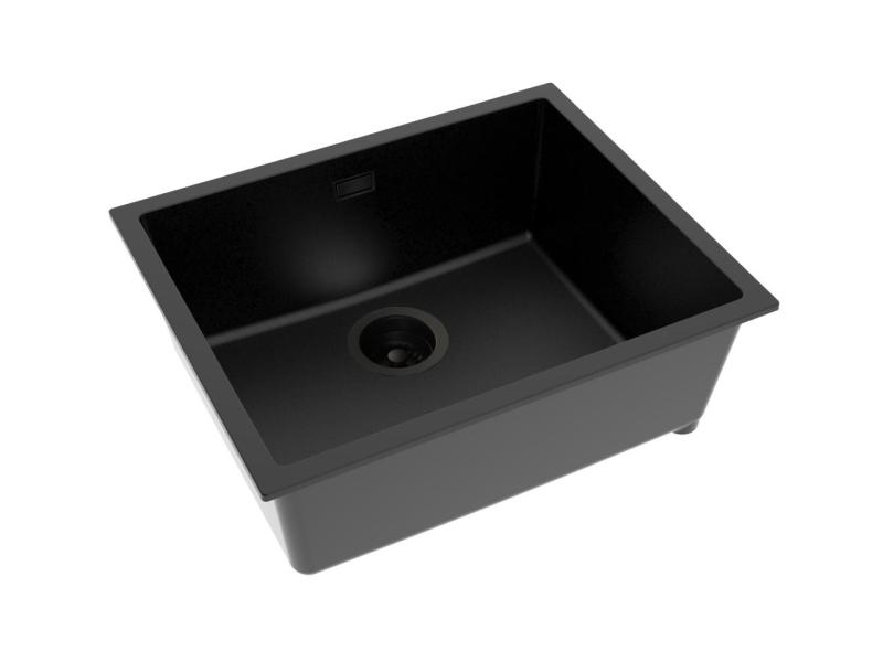 Pure.Sink Eternal Quartz-musta pesuallas 50 x 40 cm, upotettava ja pinta-asennettava, mustalla tulpalla
