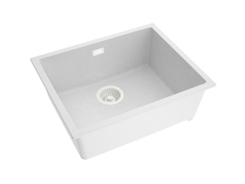 Pure.Sink Eternal Quartz-valkoinen pesuallas 50 x 40 cm, upotettava ja pinta-asennettava, valkoisella tulpalla