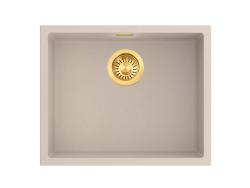 Pure.Sink Eternal Quartz Beige -pesuallas 50 x 40 cm, upotettava ja pinta-asennettava, kultaisella tulpalla