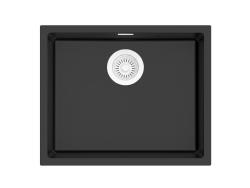 Pure.Sink Eternal Quartz-musta pesuallas 50 x 40 cm, upotettava ja pinta-asennettava, valkoisella automaattisella tulpalla
