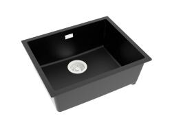 Pure.Sink Eternal Quartz-musta pesuallas 50 x 40 cm, upotettava ja pinta-asennettava, valkoisella automaattisella tulpalla