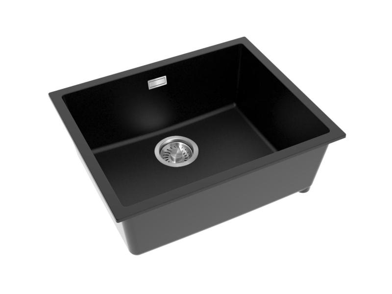 Pure.Sink Eternal Quartz-musta pesuallas 50 x 40 cm, taso- tai alakaappiasennus, ruostumattomasta teräksestä valmistettu tulppa