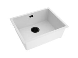 Pure.Sink Eternal Quartz-valkoinen pesuallas 50 x 40 cm, taso- tai alakaappiasennus, musta tulppa