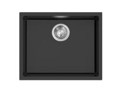 Pure.Sink Eternal Quartz-musta pesuallas 50 x 40 cm, taso- tai alakaappiasennus, automaattisella ruostumattomasta teräksestä valmistetulla tulpalla