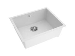 Pure.Sink Eternal Quartz-valkoinen pesuallas 50 x 40 cm, taso- tai alakaappiasennus, automaattisella ruostumattomasta teräksestä valmistetulla tulpalla