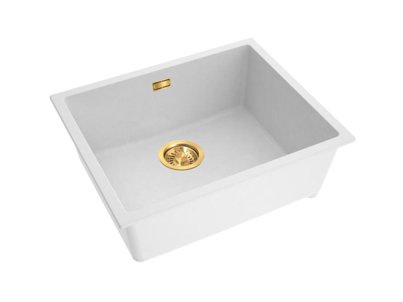 Pure.Sink Eternal Quartz-valkoinen pesuallas 50 x 40 cm, taso- ja alakaappiasennus, automaattisella kultaisella tulpalla