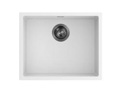 Pure.Sink Eternal Quartz-valkoinen pesuallas 50 x 40 cm, taso- tai alakaappiasennus, automaattisella gun metal -tulpan kanssa