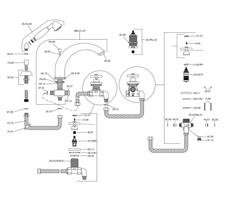 Huber Croisette 4-reikäinen ammeen reunasekoittaja Termostaattinen Kromi CST7601021