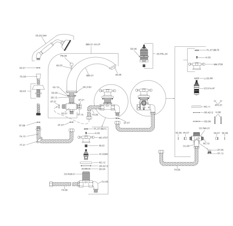 Huber Victorian 4-reikäinen termostaattinen kylpyhana suihkusetillä kromi VTT7601021