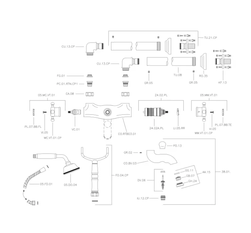 Huber Victorian Pystysuuntainen Termostaattisekoittajahana Kylpyammeelle ja Suihkusetti Kromi VTT3901021