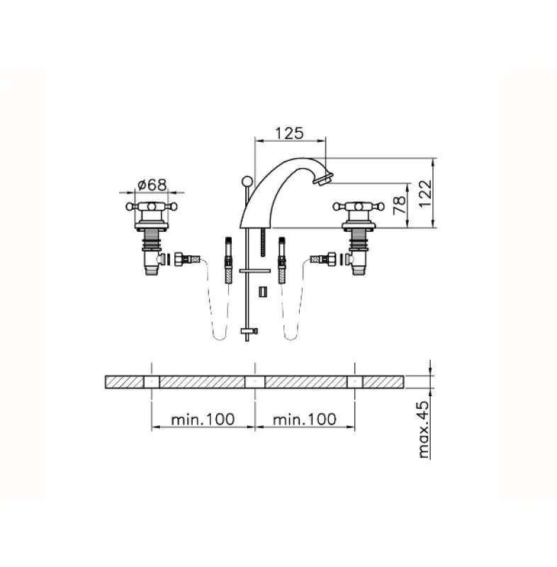 Huber Victorian 3-reikäinen pesuallashana Kromi VT00101021