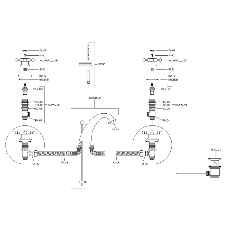 Huber Victorian 3-reikäinen pesuallashana Kromi VT00101021