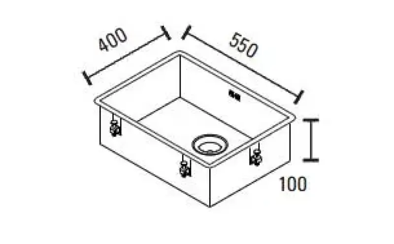 ABK Baronga suuri matala ruostumaton teräksinen pesuallas liikuntarajoitteisille 10 cm syvä 55x40 cm tasoon upotettava, alta-asennettava ja päältä asennettava BAR5510FVI
